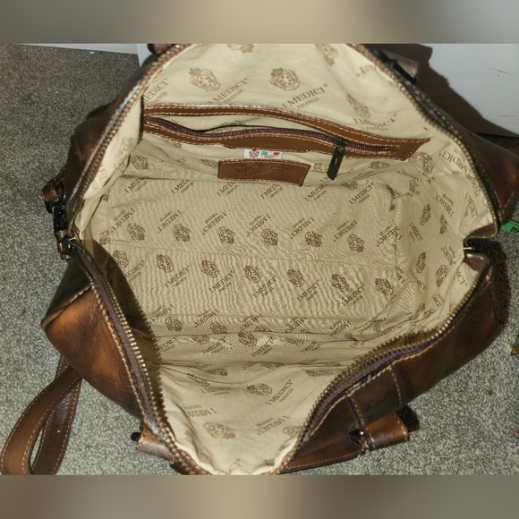 I Medici of Florence Vintage Italian Leather Satchel Handbag in Antique Cognac - Picture 5 of 16